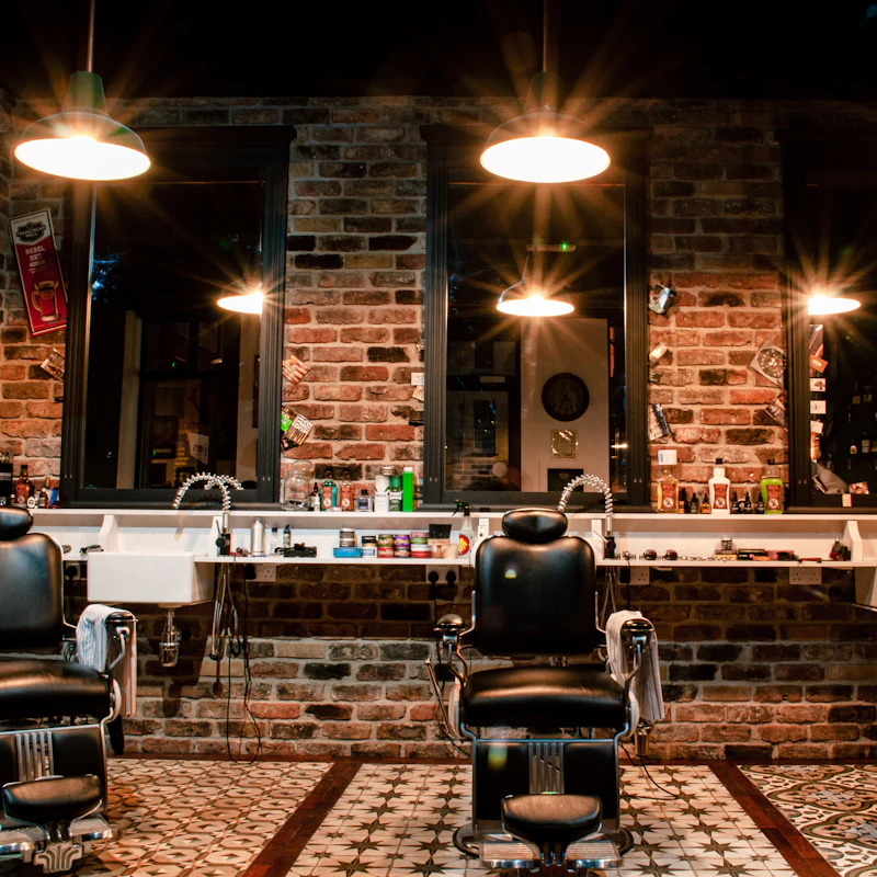 Warm-lit barber stations